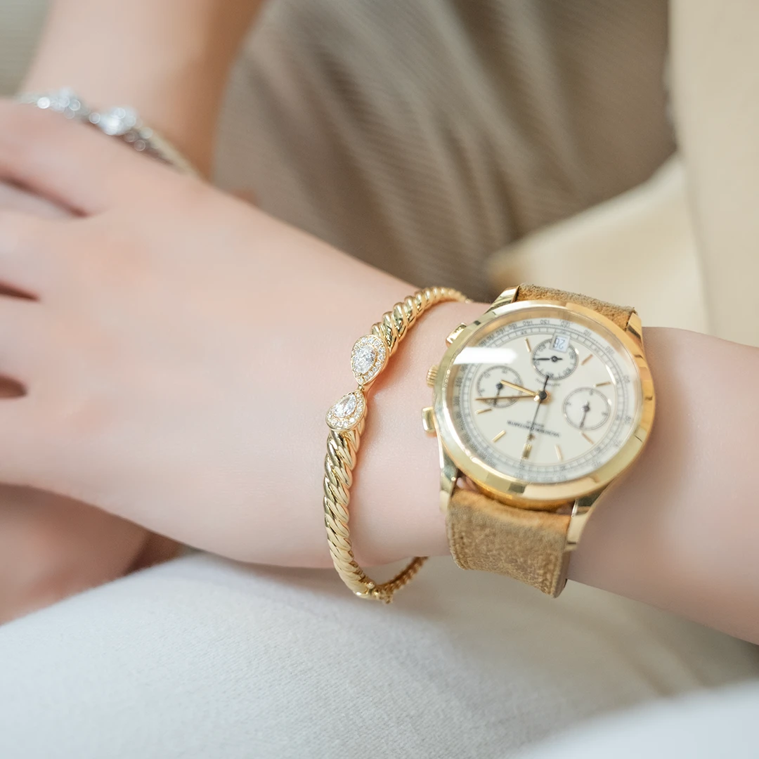 Rope pear shaped diamond bangle